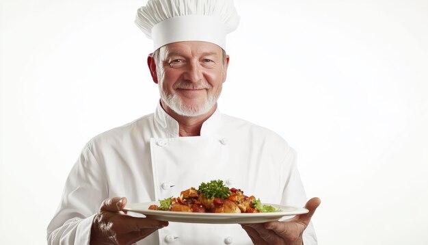 chef holding plate of food