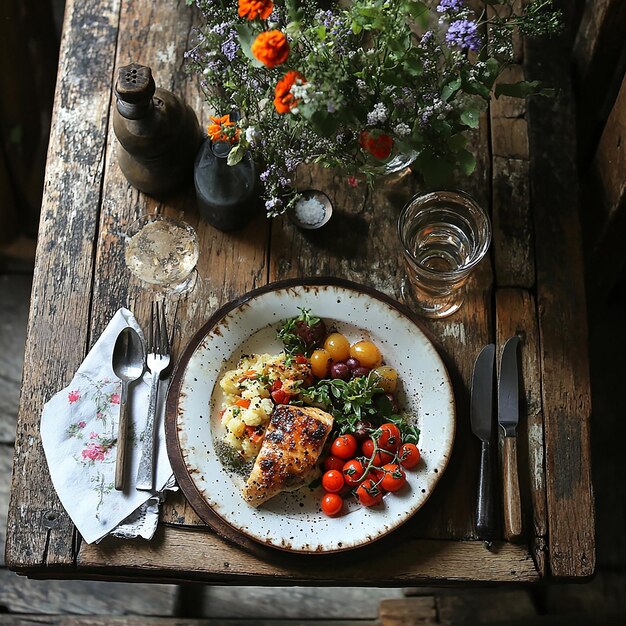 table with plated meals
